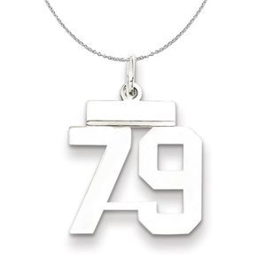 Silver, Athletic Collection, Small Polished Number 79 Necklace - 18 In